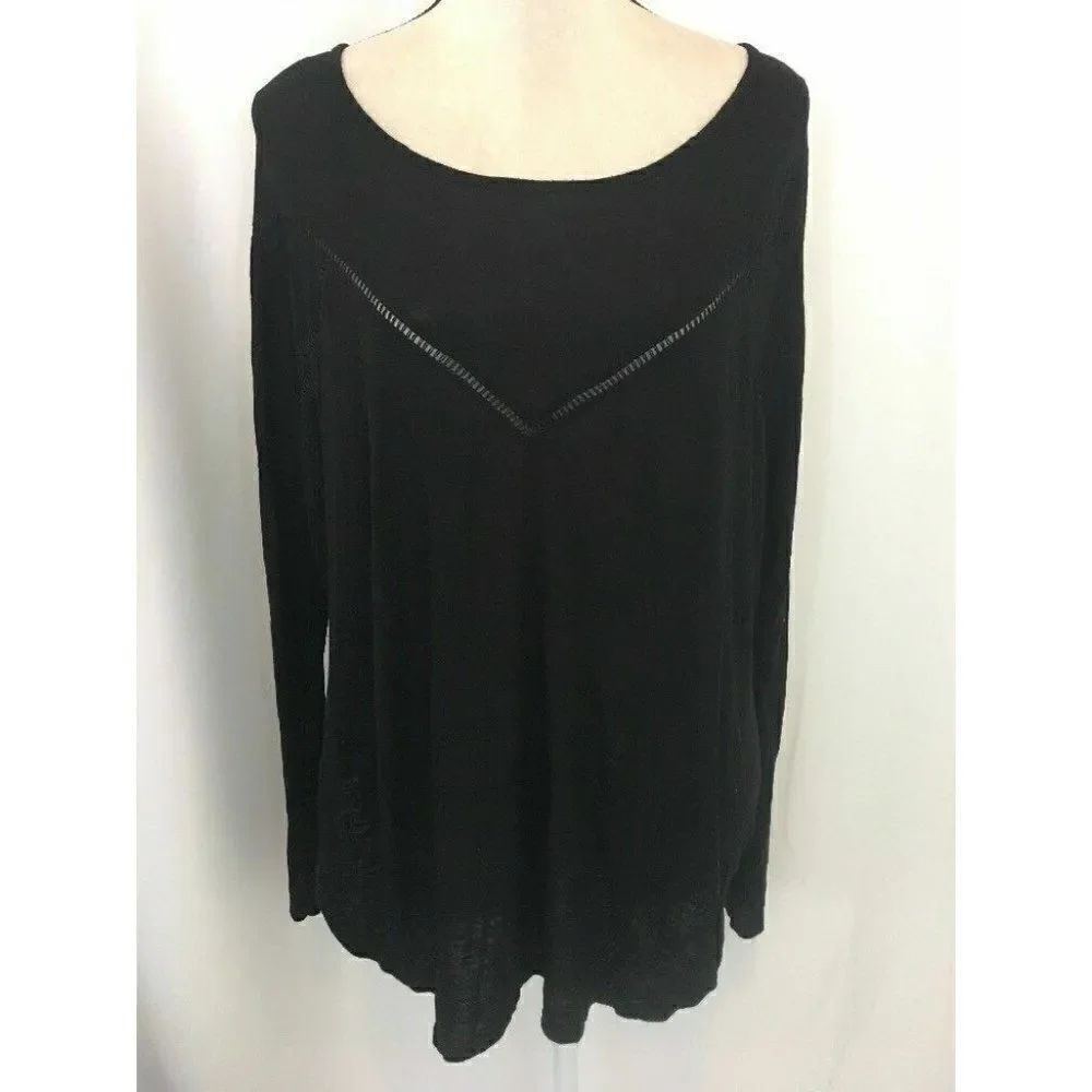 Emma & Sam Anthropologie Womens Solid Black Long Sleeve Top T Shirt Large
